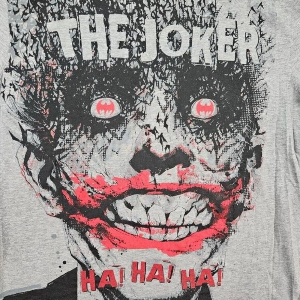 DC Comics Joker Dark Knight Batman Villain T-Shirt Mens Size L Gray Short Sleeve